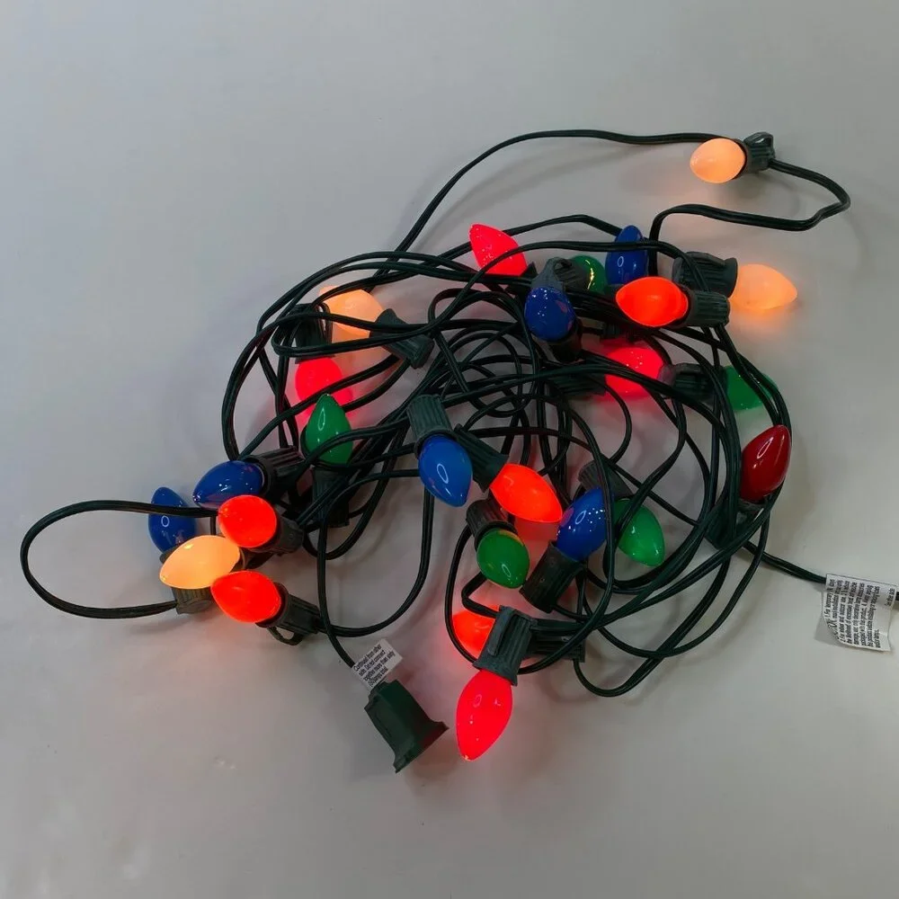 Vintage Multi-Color C7 Christmas String Lights 25 Bulbs 25' Green Wire Holiday